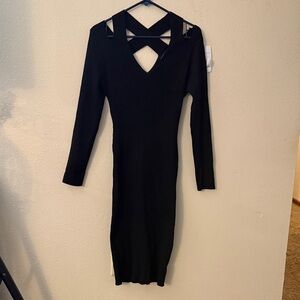 Almost Famous Black Long Sleeve Dress with Cutout Design